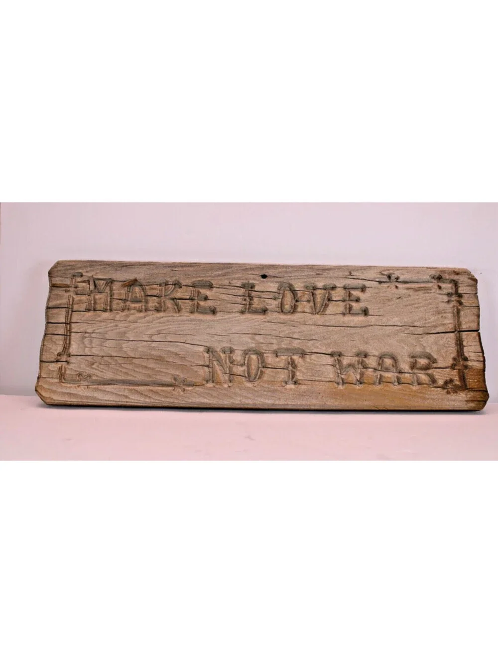 VTG Vietnam Era Weathered MAKE LOVE NOT WAR Hand Carved Wood Sign 16x5.5